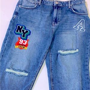 Graphic ripped size 2XL blue jeans